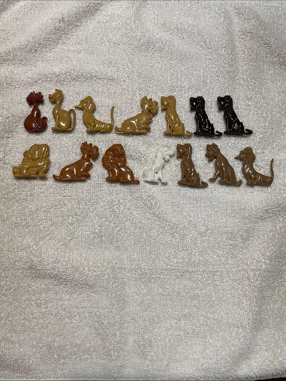 Assorted Vintage Plastic Dog Figures - Mixed Brown & Cream Set